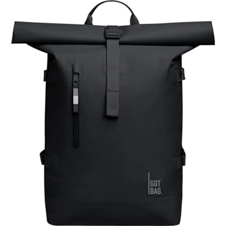 Got Bag Daypack Rucksack ROLLTOP 2.0, nachhaltiger Rucksack aus recyceltem Meeresplastik, wasserdicht, erweiterbar auf 66 cm, mit 15-Zoll-Laptopsleeve, schwarz
