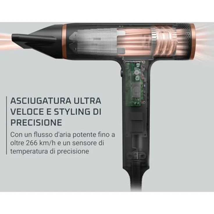 Rowenta Nano-Haartrockner, kompakt, bürstenlos, hohe Geschwindigkeit, Boost mit antistatischen Ionen, 3 Geschwindigkeits-/Temperatureinstellungen, 3 Farboptionen – Bild 2