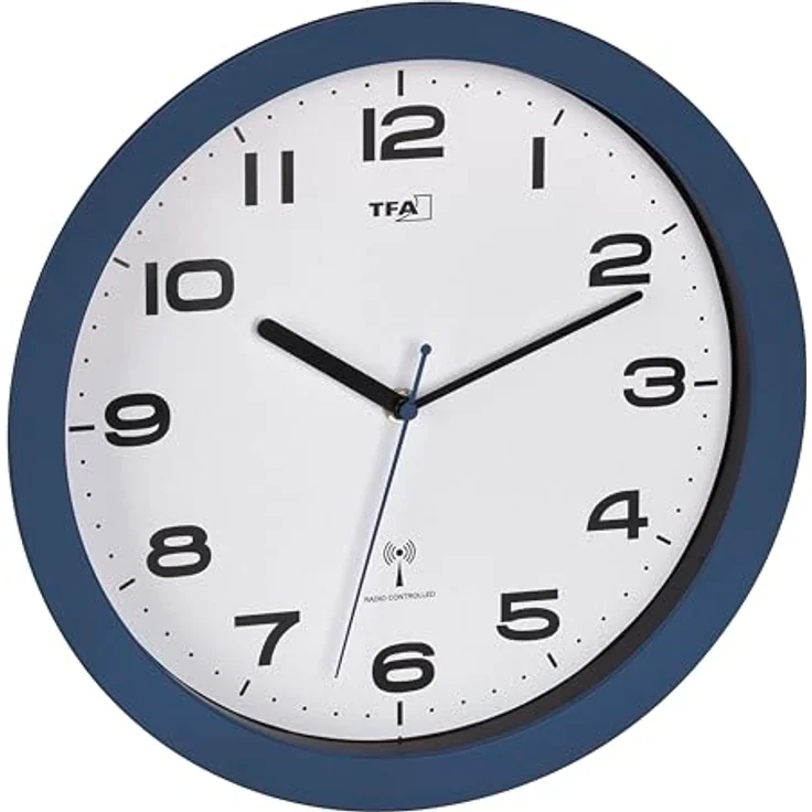TFA Dostmann Funk-Wanduhr 60.3554, Moderne analoge Funkuhr mit Sweep Uhrwerk, 32cm Durchmesser, blauer Rahmen – Bild 2