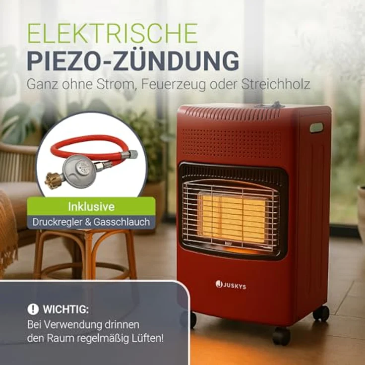 Juskys Heizstrahler GS42US, 4200 W Infrarot-Gasheizung mit 3-Stufen-Wärme-Regler, rot, mobiler Gasheizer mit Sicherheitsstandards – Bild 5
