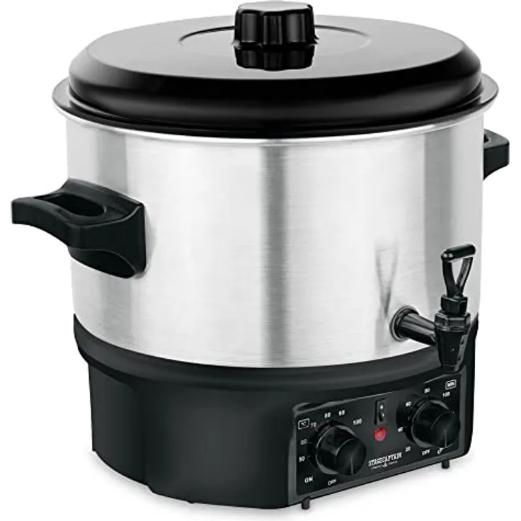 Stagecaptain GWK-16A Glühweinkocher - Einkochautomat mit 16 Liter - 2000 Watt - Gebürsteter Edelstahl - Einfache Bedienung (Temperatur und Zeitschaltuhr) - Abschaltautomatik - Silber