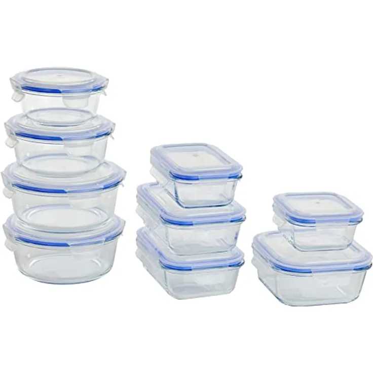 Axentia 9-tlg Glas-Frischhaltedosen Set, verschiedene Formen & Volumen, robustes Borosilikatglas, wasser-/luftdichter Kunststoff-Deckel