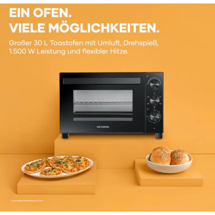 Severin TO 9020 Minibackofen, elektrisch mit Grillfunktion, 1600 W, schwarz – Bild 4