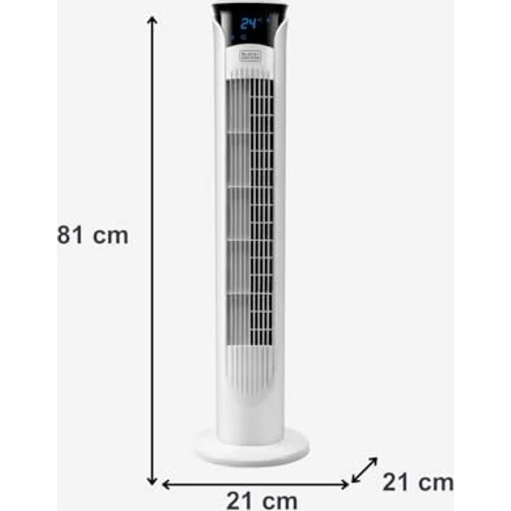 Black + Decker BXEFT48E - Digitaler oszillierender Turmventilator mit Fernbedienung, 81 cm hoch, 3 Geschwindigkeitsstufen, 3 Modi, Zeitschaltuhr 12 h, Leistungsstark, weiß. – Bild 9