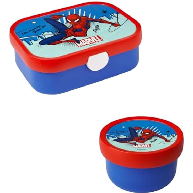Mepal Kinder Obst- und Bento Box Campus meets Fruits Spiderman | Spülmaschinenfest & BPA-frei | 300 & 750 ml | Mit Fächern, Gabel & Clip-Verschluss | Perfekt für Snacks & Mahlzeiten – Bild 1
