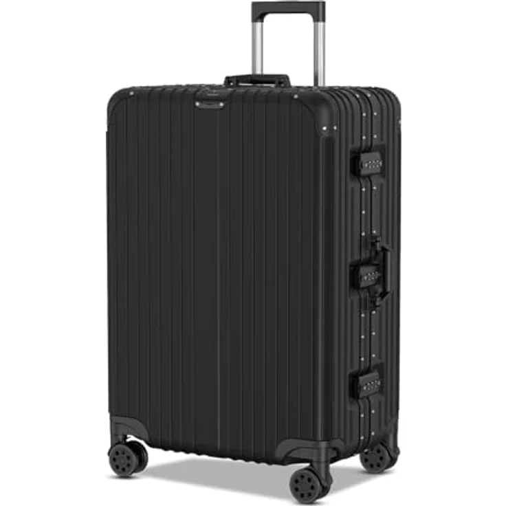Voyagoux Hartschalenkoffer 114L, Aluminium, TSA-Schloss, 4X Airwheel-System Rollen, Schwarz, 77x51x32cm – Bild 1