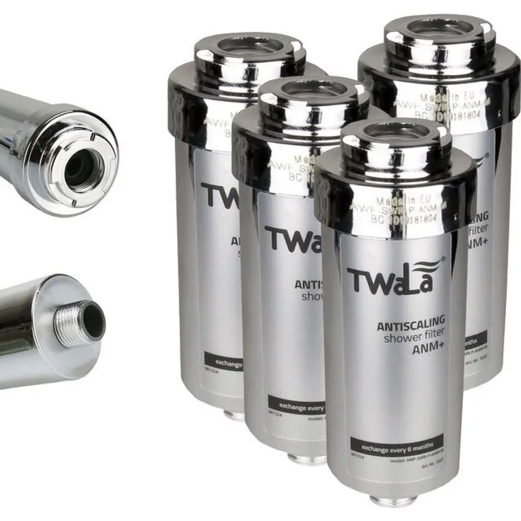 TWaLa Duschfilter Chrom, 4x Wasserfilter gegen Kalk und Chlor, AWF-SWR-P-ANM-M, für weicheres Wasser und gesunde Haut