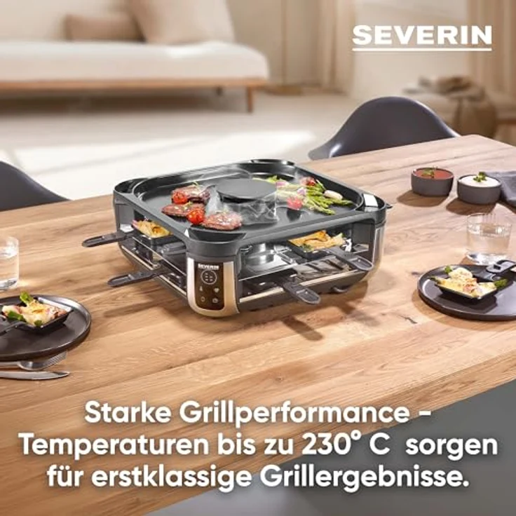 Severin RG 2350 Raclette für 8 Personen mit Downdraft-Technologie, ILAG-Grillplatte, LED-Display & spülmaschinengeeigneten Pfännchen – Bild 4
