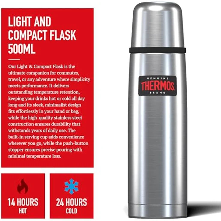 Thermos Edelstahl-Thermosflasche 0,5 l, leicht und kompakt – Bild 3