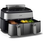 Philips Heißluftfritteuse 5000 Series NA555/00, Dual Basket mit Steam, 9L Kapazität, 2750 W, RapidAir Plus Technologie, Dampfreinigung, HomeID App, Silber