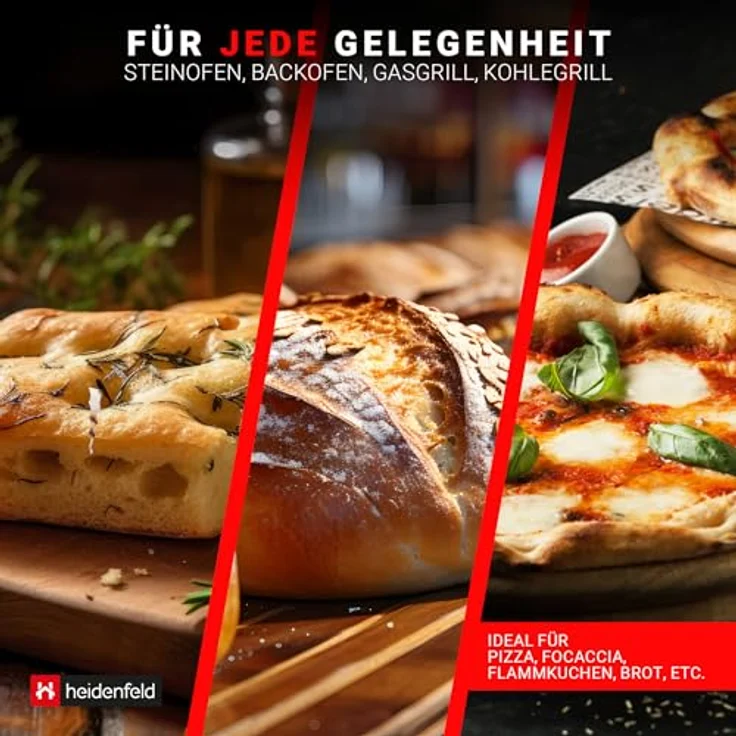 Heidenfeld Premium Pizzaschieber Forno | Pizzaschaufel perforiert - Große Fläche 34.0 x 33.0 cm - Griff ergonomisch 31.0 cm - Pizza Zubehör - Pizzapfanne (Forno 13 Zoll) - Satinierter Griff, temperaturbeständig, rostfrei – Bild 3