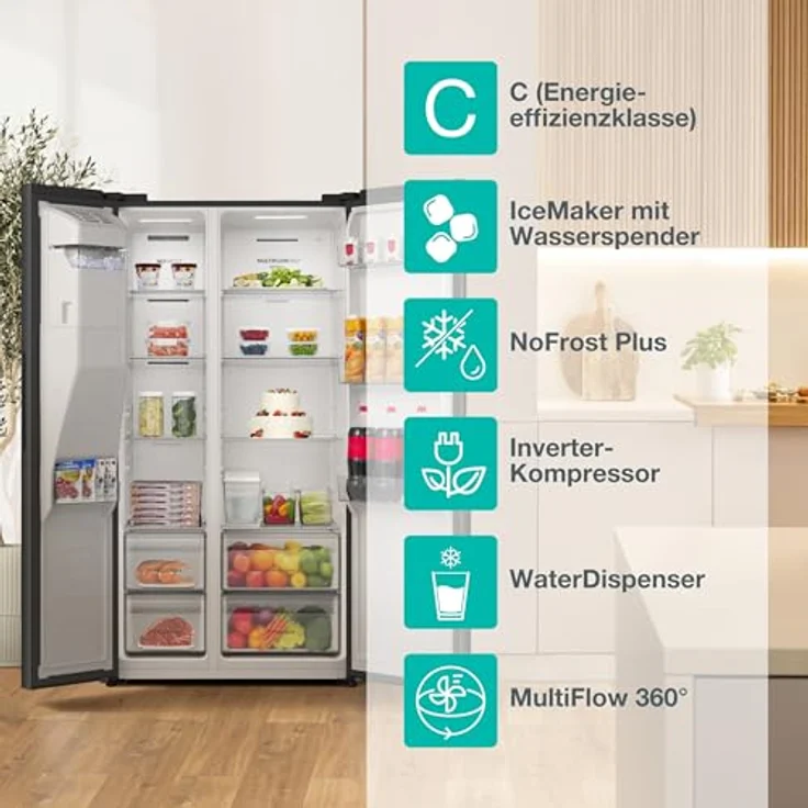 GORENJE NRS917C61BX Side-by-Side Kühlschrank, 528 l, Schwarz Inox Look, Wasser- und Eiswürfelspender, 1786 mm hoch – Bild 3