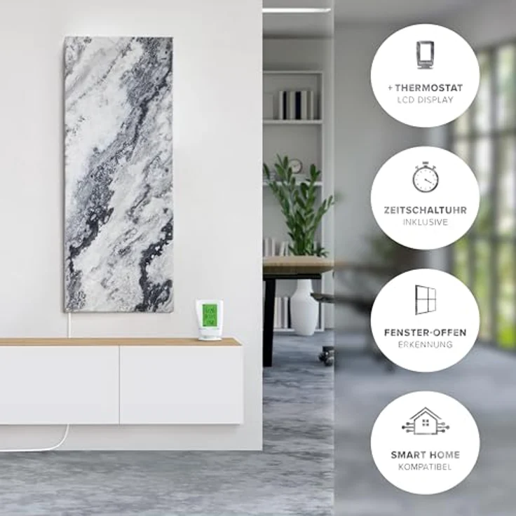 Marwona Naturstein Infrarotheizung 800 Watt mit Digitalthermostat I Energiesparende Infrarot Wandheizung I Made in Germany - Qarama 800 Watt – Bild 4