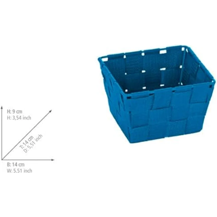 WENKO Aufbewahrungskorb Adria Mini Petrol - Badkorb, quadratisch, Kunststoff-Geflecht Fassungsvermögen: 1.568 l, Polypropylen, 14 x 9 x 14 cm, Petrol – Bild 3