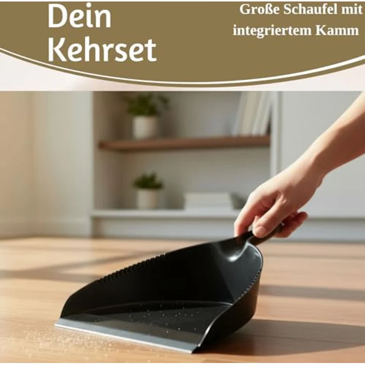LS-LebenStil Kehrgarnitur 2-teilig, Kehrbesen mit langem Holzgriff und Kehrschaufel, Schwarz/Braun, ergonomisch, Click-System, 32x22 cm – Bild 6