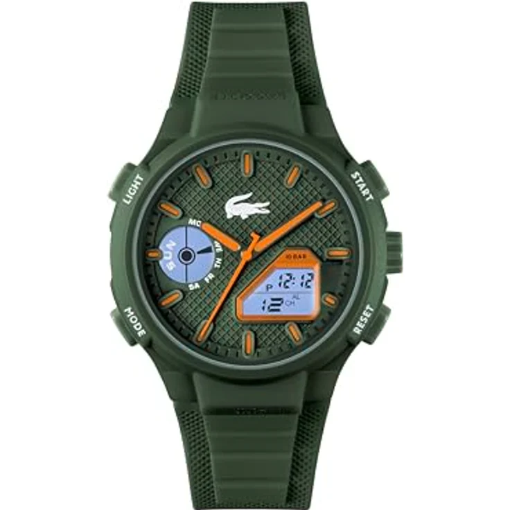 Lacoste LC33 Analoge-Digitale Multifunktions-Quarzuhr für Herren mit 44 mm Durchmesser, Grünes Silikonarmband, Wasserdicht bis 10ATM, Chronograph und Wecker – Bild 2