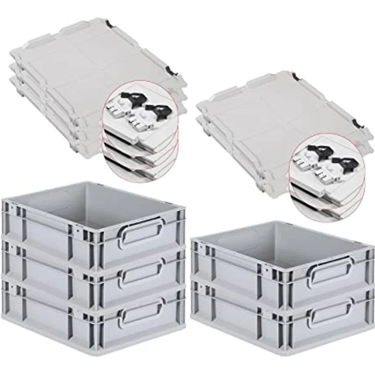 PROREGAL Eurobox NextGen Grip, SuperSparSet 5x mit Scharnierdeckel, 11 L, grau, HxBxT 12x30x40cm, geschlossene Griffe, lebensmittelecht, stabil und stapelbar – Bild 1