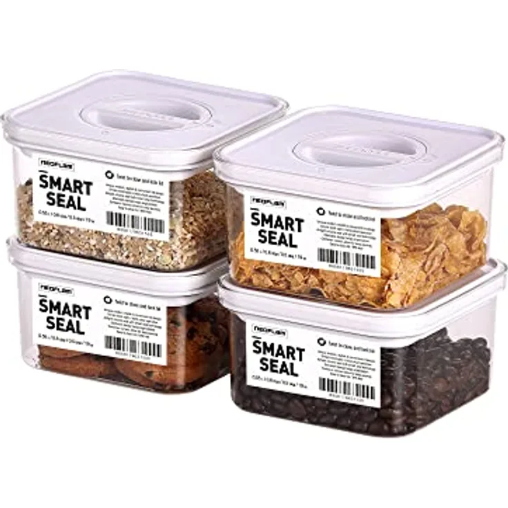 Neoflam® Vorratsdosen mit Deckel luftdicht & Einhanddrehverschluss | Aufbewahrungsbox Küche | BPA frei | 4x 0.55L - weiß