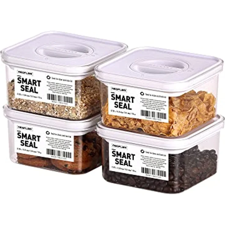 Neoflam® Vorratsdosen mit Deckel luftdicht & Einhanddrehverschluss | Aufbewahrungsbox Küche | BPA frei | 4x 0.55L - weiß – Bild 1