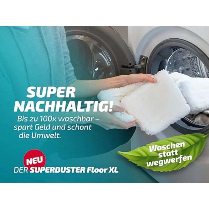 Leifheit SUPERDUSTER Floor XL, 2er Set waschbare Mikrofaser-Staubbezüge für Fliesen, Laminat und Parkett, allergenfrei, wiederverwendbar bis 100 Mal – Bild 4