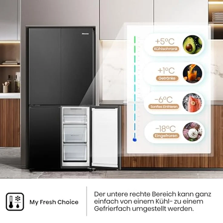 Hisense RQ5P470SAFD, Kühl-/Gefrierkombination mit Flügeltüren, 483 Liter, NoFrost Plus, Schwarz, Triple Zone und Smart Connectivity – Bild 6