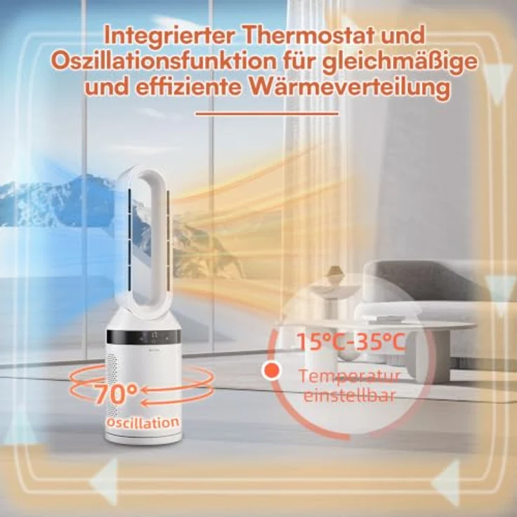 Be Cool BCAnton26 Säulen-Heizlüfter, 2000 Watt 2-in-1 Heizlüfter und Ventilator, weiß mit LED-Touch-Display und Fernbedienung – Bild 4
