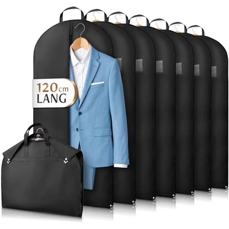 Bruce.® 7x Kleidersack Kurz, 120x60 cm, atmungsaktives Vliesstoff, wasserabweisend, schwarz – Bild 1