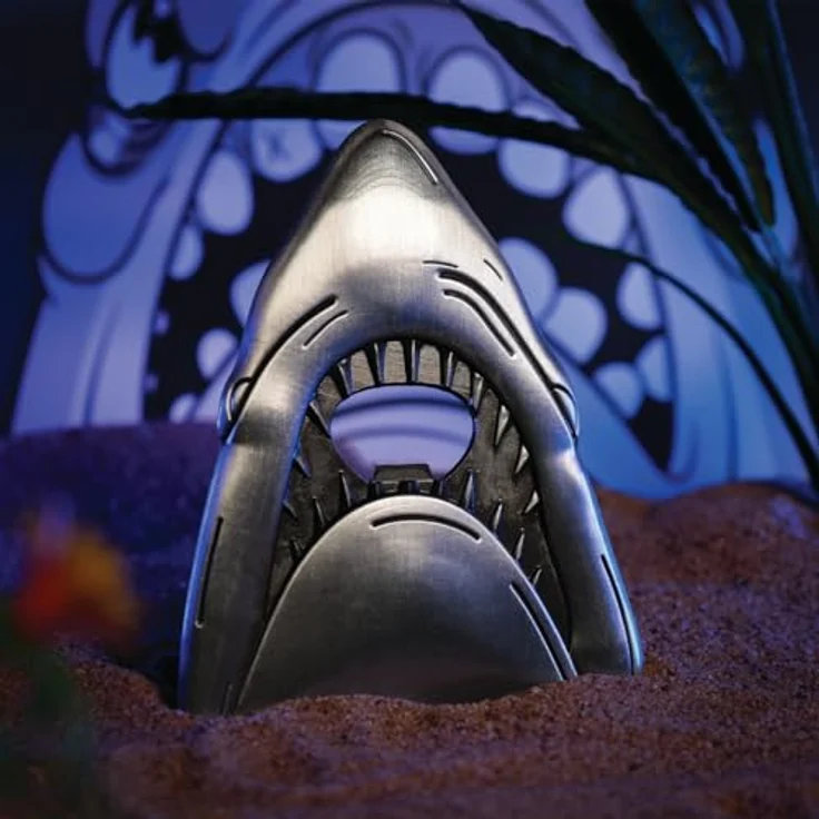 FaNaTtik Jaws Hai-Flaschenöffner zum 50. Jubiläum, robustes Metall mit stark geprägtem Design und starken Magneten, 87 x 70 mm – Bild 2