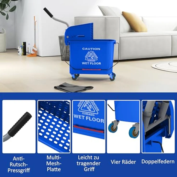 HOMCOM Putzeimer 20 Fahreimer, Wischwagen mit 2 Kammern und Auswringer, blau – Bild 8