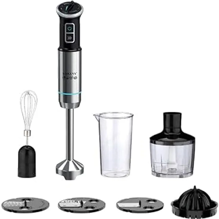 SOKANY Stabmixer Set 1500 W, Pürierstab mit stufenloser Geschwindigkeit, inkl. 8-teiliges Zubehör Set aus Edelstahl