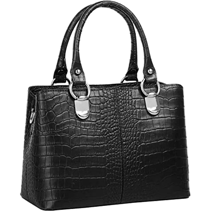Cluty Umhängetasche, echtes Leder in Kroko-Optik, Made in Italy, 2-geteiltes Hauptfach, abnehmbarer Schultergurt – Bild 4