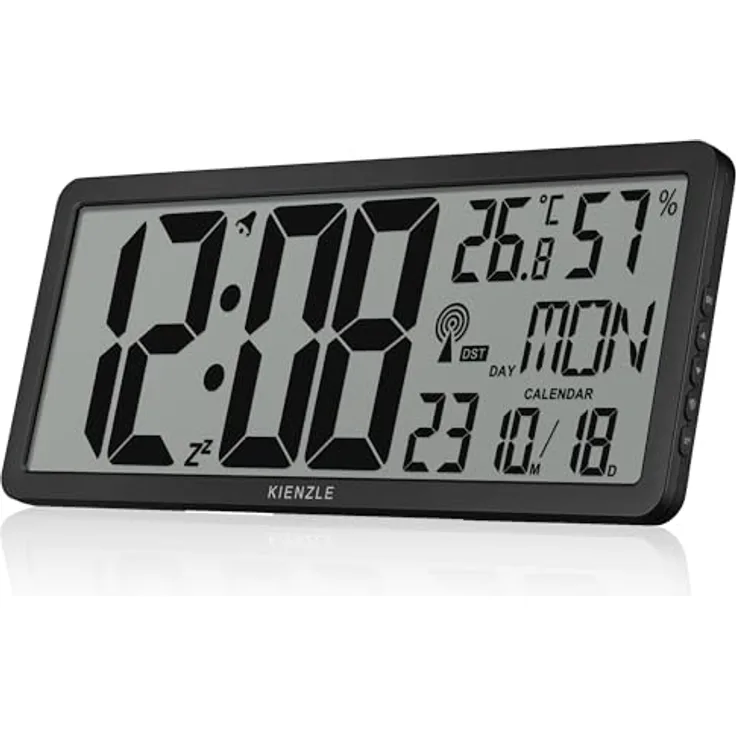 Kienzle Digitale Wanduhr XXL, Automatische Uhrzeiteinstellung, Raumklima-Check, Weckfunktion, 12-/24-Stunden-Format