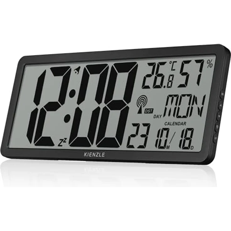 Kienzle Digitale Wanduhr XXL, Automatische Uhrzeiteinstellung, Raumklima-Check, Weckfunktion, 12-/24-Stunden-Format – Bild 1