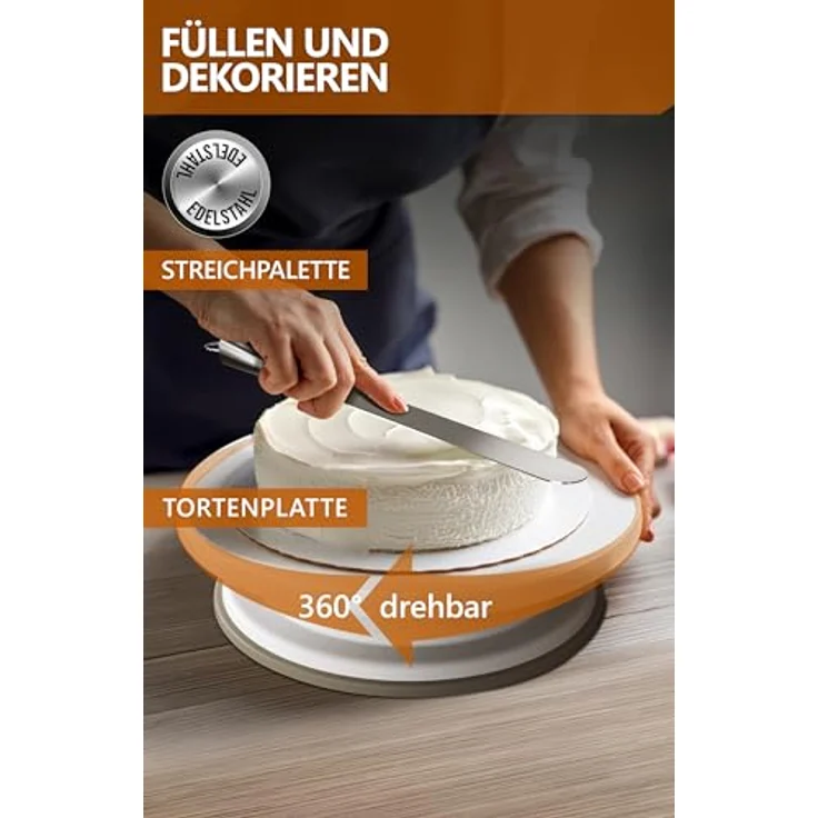 4smile Torten-Zubehör-Set 5 Teile, verstellbarer Tortenring hoch 8,5 cm, Tortenschneider, Tortenheber, drehbare Tortenplatte, Streichpalette, Edelstahl – Bild 5