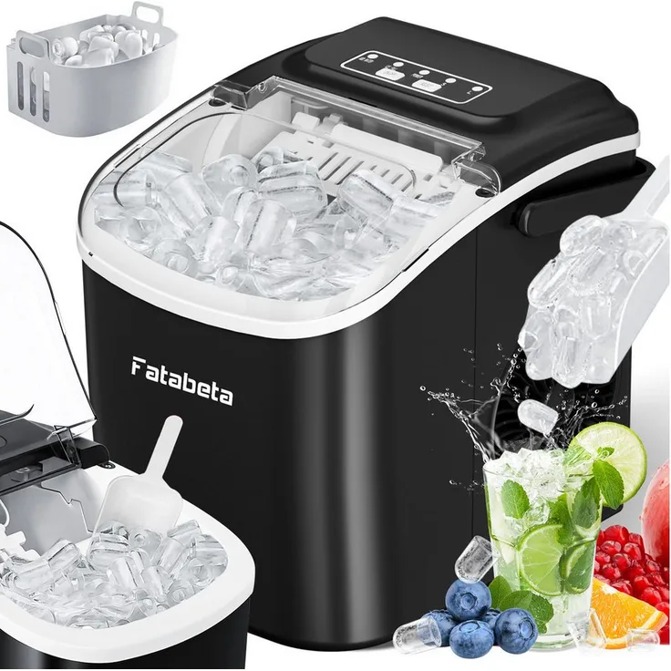 7MAGIC Eiswürfelmaschine 1,2L, flüsterleise, 12kg/24h, 9 Eiswürfel in 6 Min, 2 Eisgrößen, LCD Display, automatische Reinigung