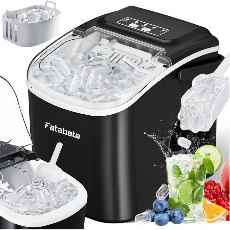 7MAGIC Eiswürfelmaschine 1,2L, flüsterleise, 12kg/24h, 9 Eiswürfel in 6 Min, 2 Eisgrößen, LCD Display, automatische Reinigung