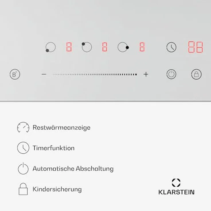 Klarstein Delicatessa Induktionskochfeld - 3-Zonen Einbau-Induktionskochplatte, 6600W mit Boostern, Slider Touch Control, Timer & Kindersicherung, Weiß, Kompaktes 45cm Design – Bild 5
