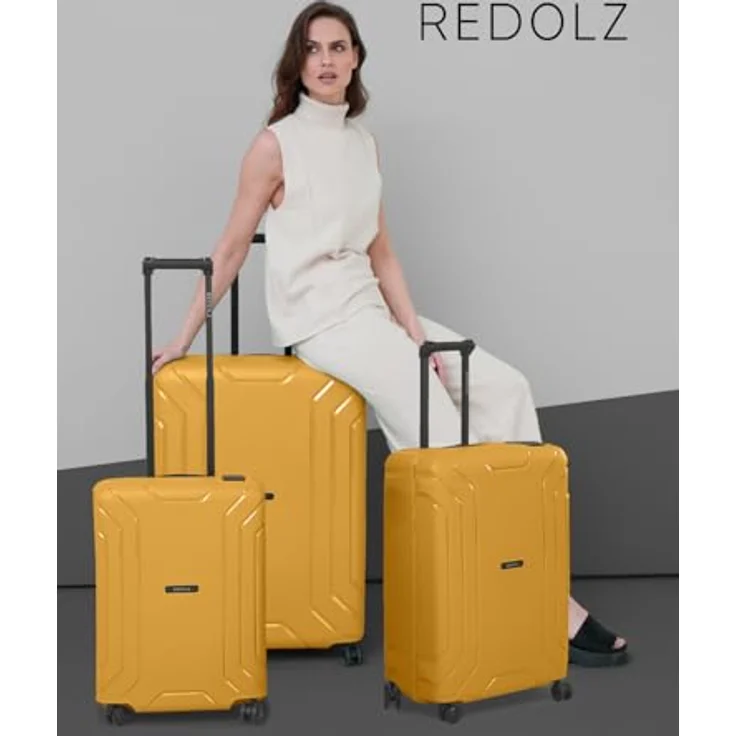 REDOLZ Hartschalen Kabinen-Koffer ohne Reißverschluss | 3-Punkt-Verschluss-System | Kleiner Trolley 40 x 20 x 55 cm aus Polypropylen | 4-Rollen & TSA-Schloss (Essentials 15) in Schwarz – Bild 2