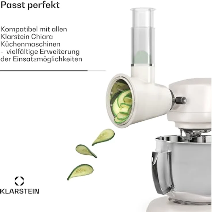 Klarstein Chiara Salat-Aufsatz - Küchenmaschine Zerkleinerer mit Edelstahlklingen, 3 Klingenoptionen, kompaktes Design, einfach zu reinigen, kompatibel mit Chiara Küchenmaschine – Bild 2