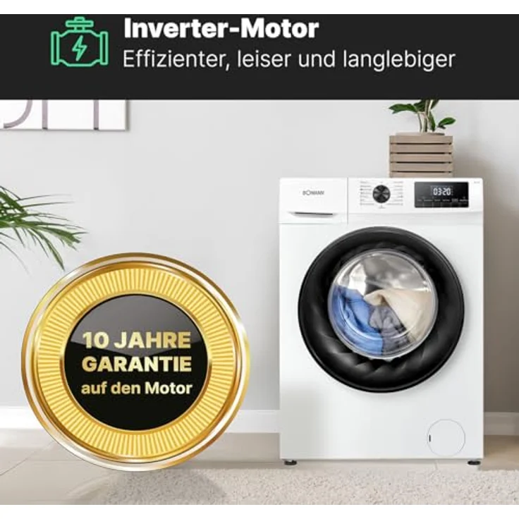 Bomann® Waschmaschine 10kg | max. 1400 U/min | effizienter, leiser & langlebiger Invertermotor | 10 Jahre Motor-Garantie | 15 Programme | Endzeitvorwahl | LED-Display | Washing Machine WA 7110 – Bild 3
