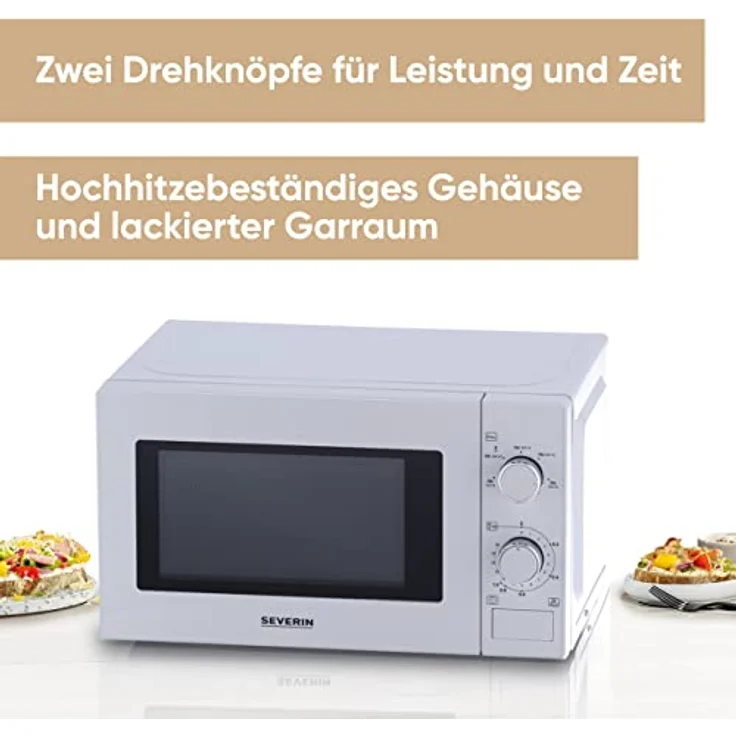 Severin MW 7770 Mikrowelle, Standgerät, 20 Liter Garraum, 700W, inkl. Drehteller, Drehregler, weiß – Bild 2