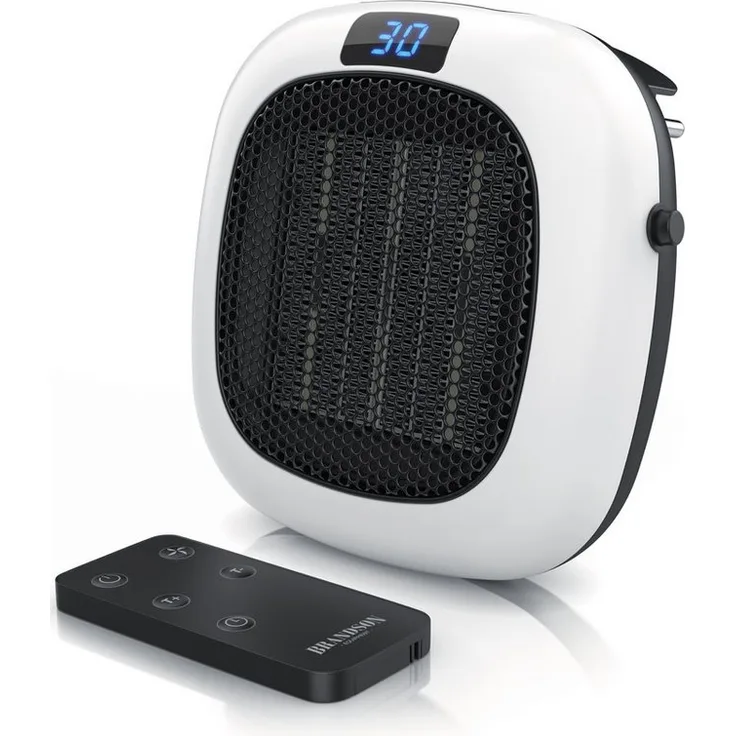 Brandson Keramikheizlüfter, 700 W, Steckdosen Mini Heizlüfter, Mini Keramikheizgerät, Temperaturregelung, weiß