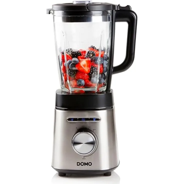 Domo High Speed Blender Standmixer 1400W, 1,75L Glasbehälter, Edelstahl, Smoothie-Funktion, Ice-Crush-Funktion, Edelstahl, Schwarz