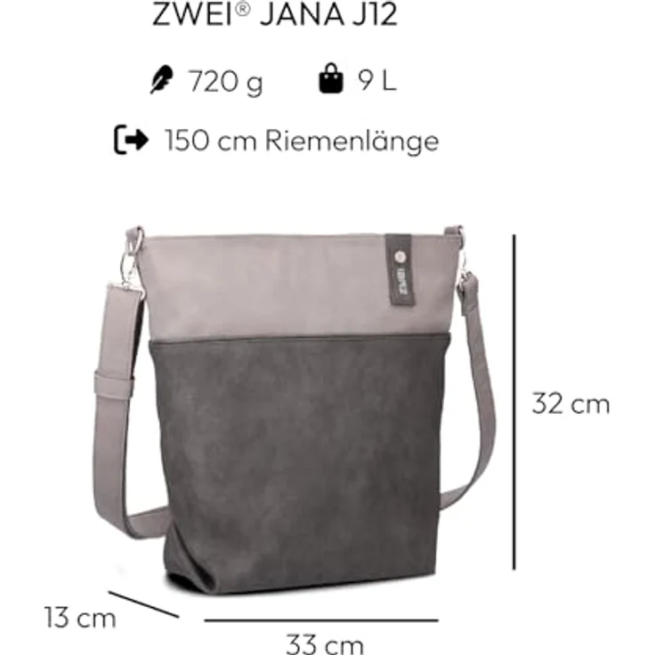 Zwei Umhängetasche Jana J12 - Schultertasche 33 cm (nubuk-stone) – Bild 2