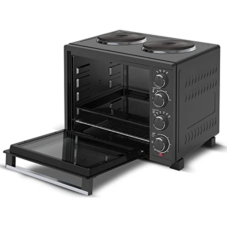 Turbotronic/Minibackofen mit Umluft und Kochplatten / 35l / schwarz / 3200W, Mini Backofen mit Timer, Pizzaofen, Drehspieß, Backblech, Innenbeleuchtung – Bild 5