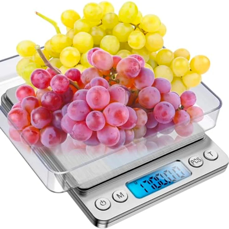 Ruhhy Digitale Präzisions-Grammwaage mit LCD-Display, Tara-Funktion und 2 abnehmbaren Wiegeschalen, hohe Präzision bis 0,1 g, ideal für Küche und Labor – Bild 1