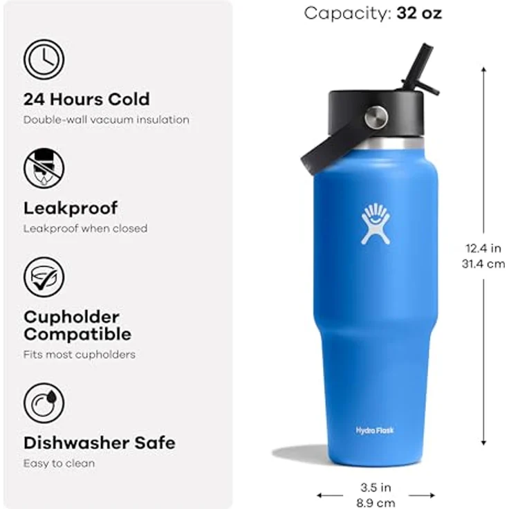 Hydro Flask - Weite Flex-Trinkhalm-Reiseflasche 946 ml (32 OZ) - Isolierte Edelstahl-Wasserflasche mit TempShield-Vakuumisolierung und auslaufsicherem Flex-Trinkhalm-Verschluss - BPA-frei - Moonshadow – Bild 2