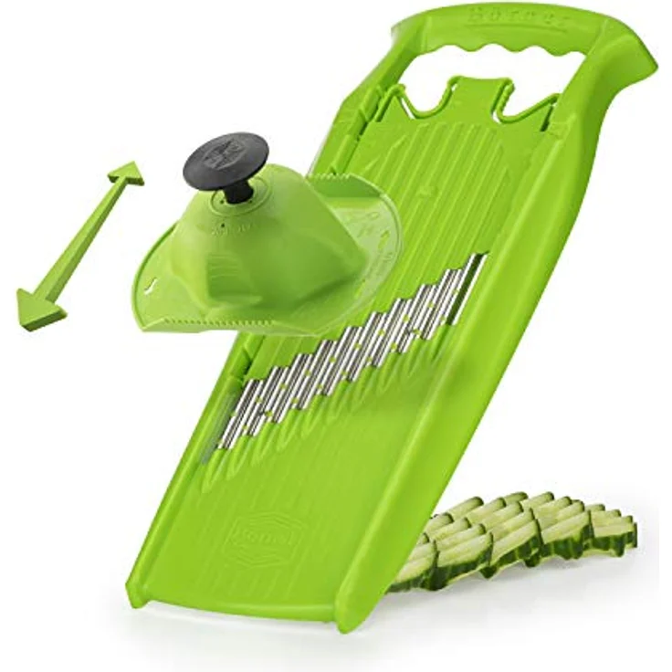 Börner Welle-Waffel PowerLine Gemüsehobel (Grün) • Wellenschneider für Gemüse + Fruchthalter • Wellen-/Waffelschnitt • Kartoffelhobel für Gitterkartoffeln – Bild 4