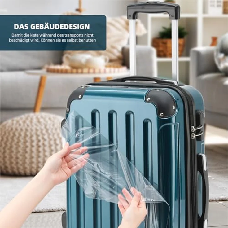 BEIBYE 3er Kofferset Hartschalen-Koffer mit Teleskopgriff, 4 Doppelrollen, Dehnfalte für mehr Volumen, Pale Green – Bild 3