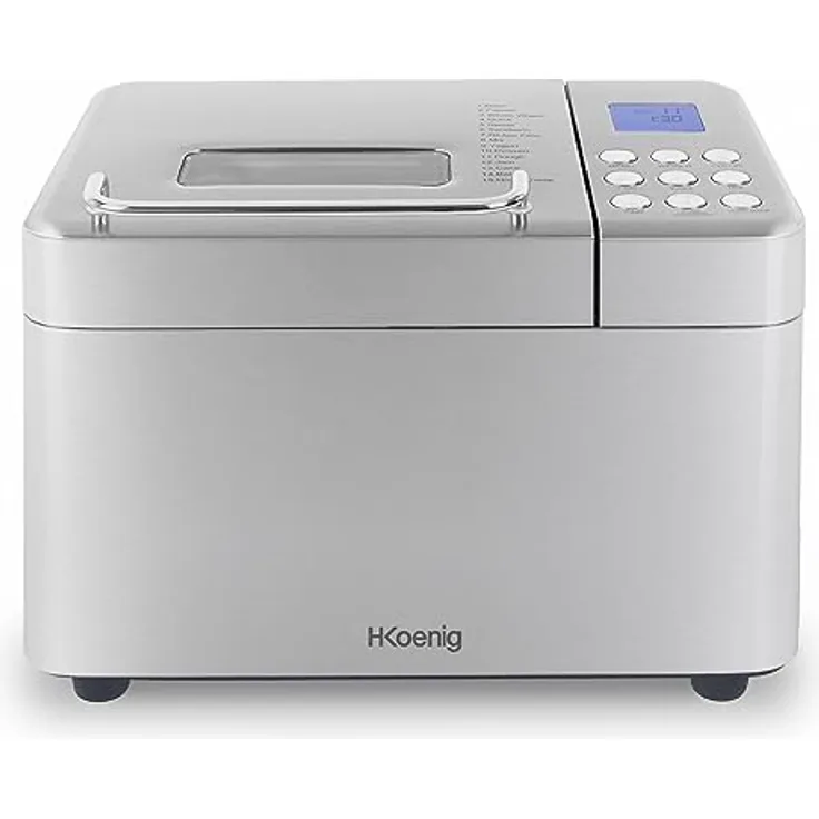 H.Koenig BAKE440 Brotmaschine, 15 Programme, 3 Brotgrößen, bis zu 1 kg Brot, Startvorwahl/Warmhaltefunktion, Müsli-Spender, abnehmbarer Behälter, antihaftbeschichtet, LCD-Display, 600 W